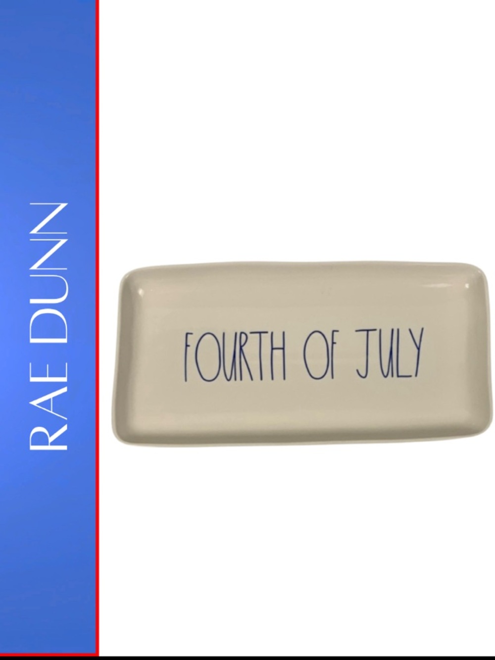 Rae Dunn Fourth of July Tray - Cream and Blue 14" X 7"